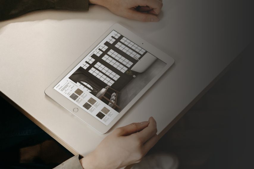 De configurator van Montinique, waar u uw eigen vloer kunt zien  met een pvc-vloer (click of klikpvc, of plak pvc in realistische hout- of betonlook) of een laminaatvloer.